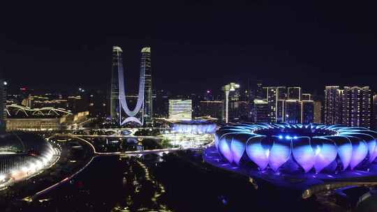 杭州奥体中心大莲花杭州之门城市夜景