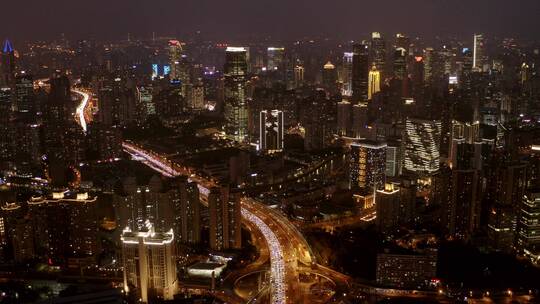 航拍上海南京路城市夜景