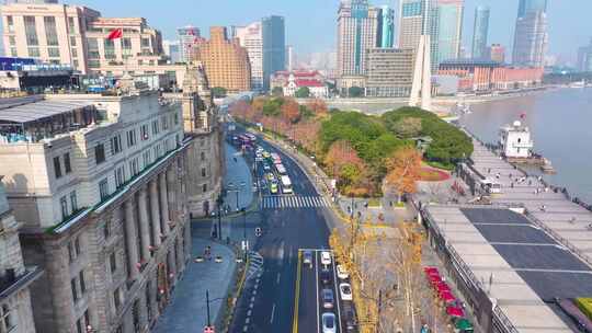 上海外滩南京东路航拍车流人流黄浦区风景城