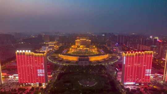 河南新乡市城市夜景灯光航拍移动延时