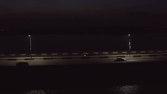 夜间海上大桥交通航拍