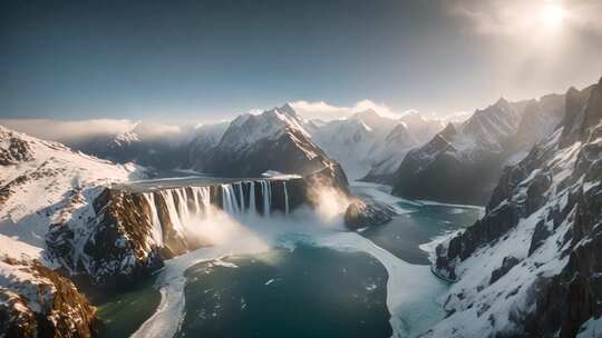 雪山瀑布壮丽全景