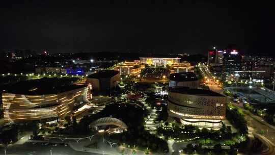 航拍福建泉州市政府市民广场夜景灯光