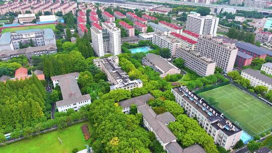 上海市华东理工大学徐汇校区航拍校园风景风