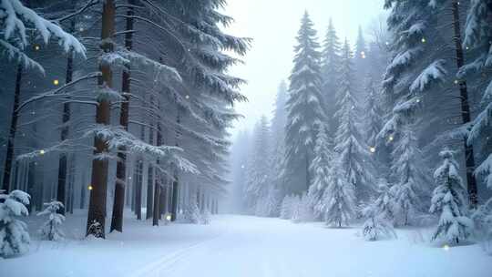 森林树木积雪4k舞台粒子活动背景