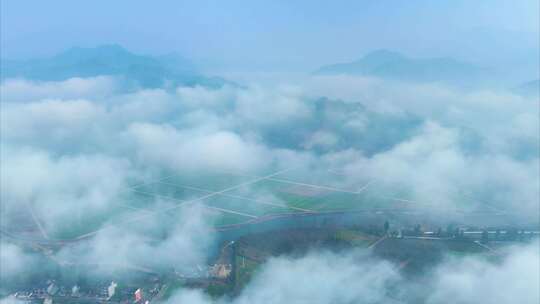 浙江衢州开化山区农村云海风景风光航拍延时