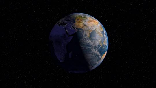 在黑色背景上旋转的3D地球
