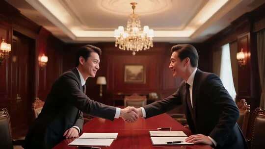 商务人士会议室握手合作