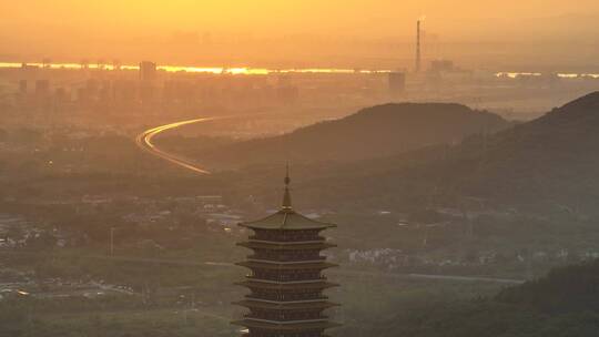 航拍南京地标建筑牛首山风景区