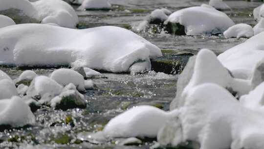 春天被雪覆盖的河流河水