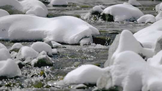 春天被雪覆盖的河流河水视频素材模板下载