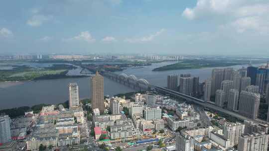 黑龙江哈尔滨市区松花江大桥航拍