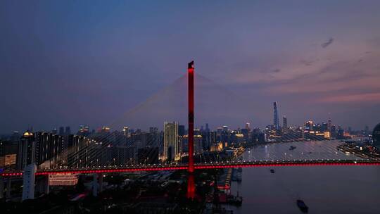 上海杨浦大桥大场景桥梁交通日落夜景4k航拍