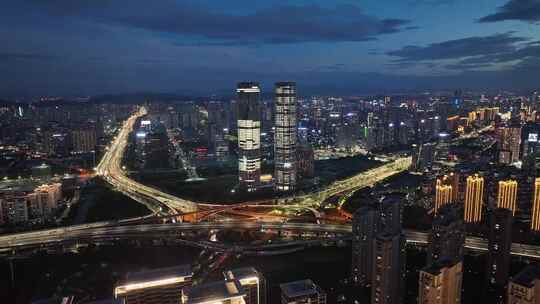 杭州滨江区城市夜景风光航拍