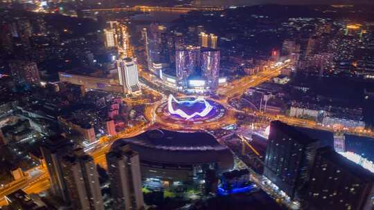 武汉光谷广场夜景环绕延时