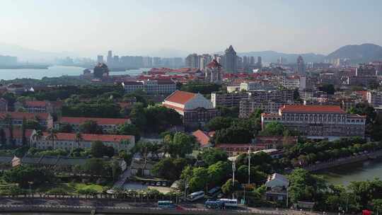 厦门市集美湖湖景浪花嘉庚式建筑学村航拍