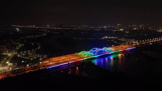 城市道路夜景航拍公路交通车流夜晚马路车辆