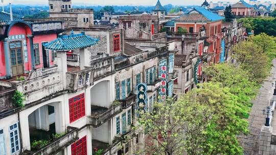 广东江门开平赤坎古镇旅游景区航拍