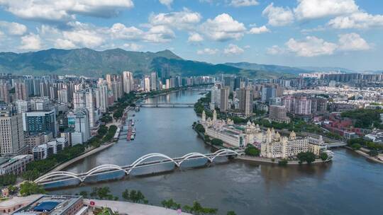 福州航拍晴空万里流云大范围延时视频素材模板下载