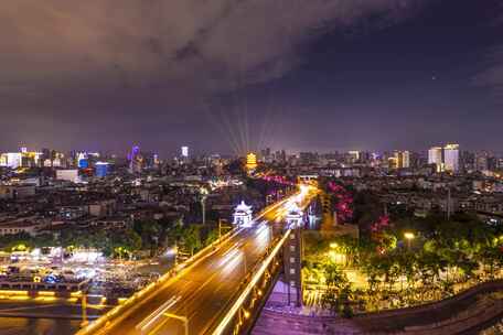 武汉长江大桥黄鹤楼耶稣光城市夜景