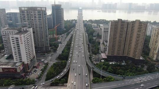 航拍杭州中兴立交桥视频素材模板下载