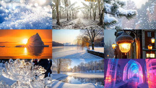 大雪小雪冬天下雪雪景结冰雪花冰晶2