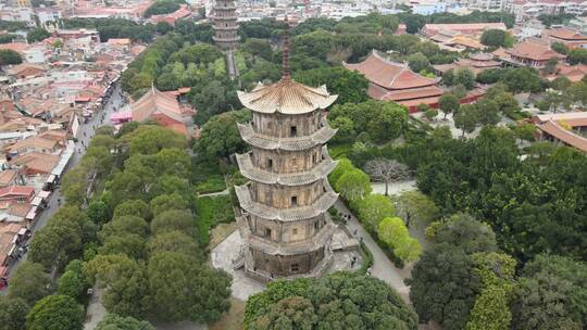 大气 航拍 福建 泉州 西街 东西塔 开元寺