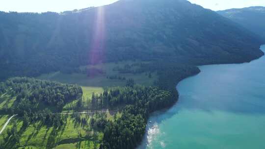 森林阳光树林山川河流自然风光航拍中国风景