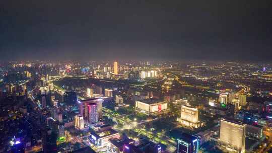 河南郑州城市夜景航拍移动延时