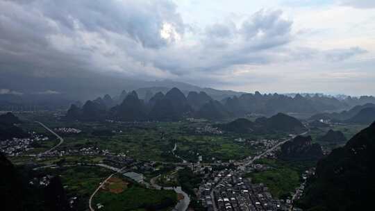 桂林阳朔漓江遇龙河山水自然风光航拍