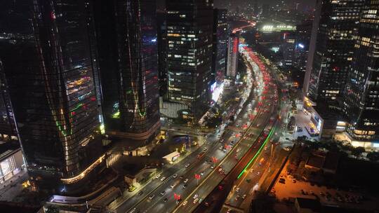 深圳下沙滨海大道建筑群夜景航拍