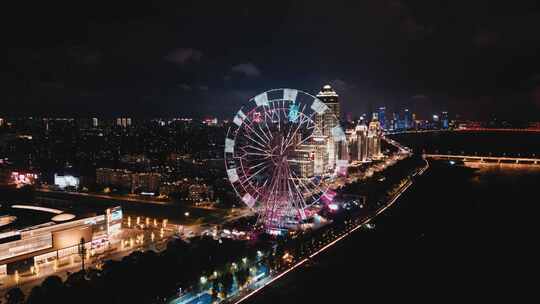 航拍南昌摩天轮城市夜景