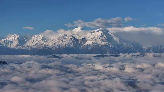 四川雅安牛背山云海云瀑贡嘎雪山高空航拍