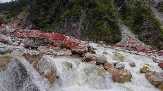 四川甘孜磨西镇南门关沟红石滩河谷风光