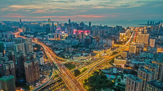 海口城市夜景航拍延时