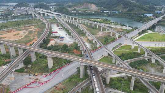 航拍铁路高架桥交通运输