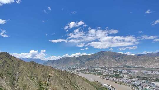 西藏拉萨俯瞰风景实拍视频素材模板下载