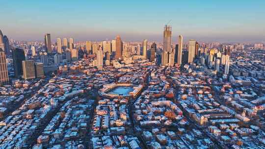 航拍天津五大道雪景