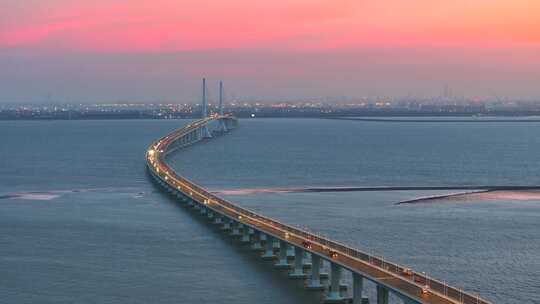 【4K】航拍上海长兴岛崇明跨海大桥夜景