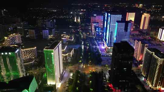航拍河南郑州龙子湖金融中心夜景视频素材模板下载