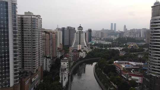 航拍贵阳甲秀楼城市街道建筑大气风光