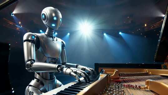 机器人演奏钢琴素材