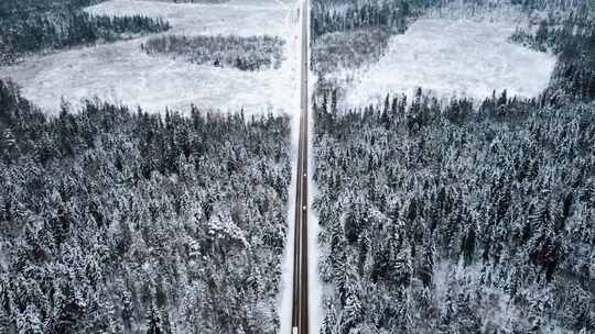 冬季雪地公路上行驶的汽车