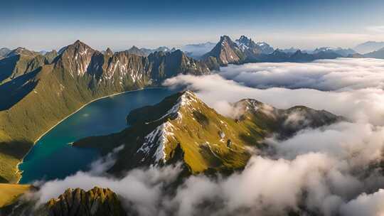 高山云海湖泊俯瞰景观