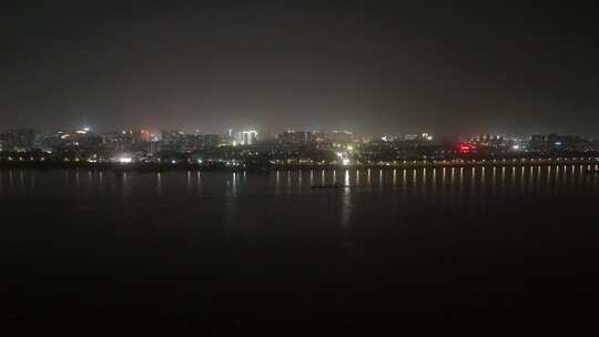 湖北鄂州城市大景夜景交通航拍