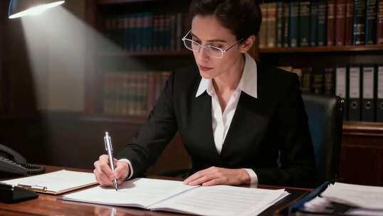 办公室女商人书写文件画面