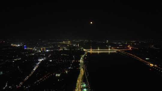 湖南湘潭城市夜景灯光交通航拍