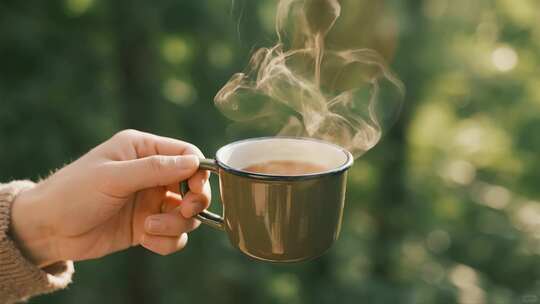 立秋手捧热茶温暖治愈生活视频