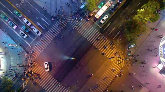 杭州西湖龙翔桥步行街广场车流人流夜景延时