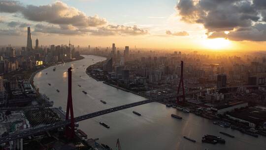 上海杨浦大桥大范围延时日落4K